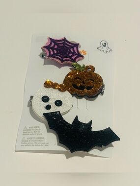 Claire's Glitter Halloween Hair Clips Orange Pumpkin Ghost Black Bat Spider Web